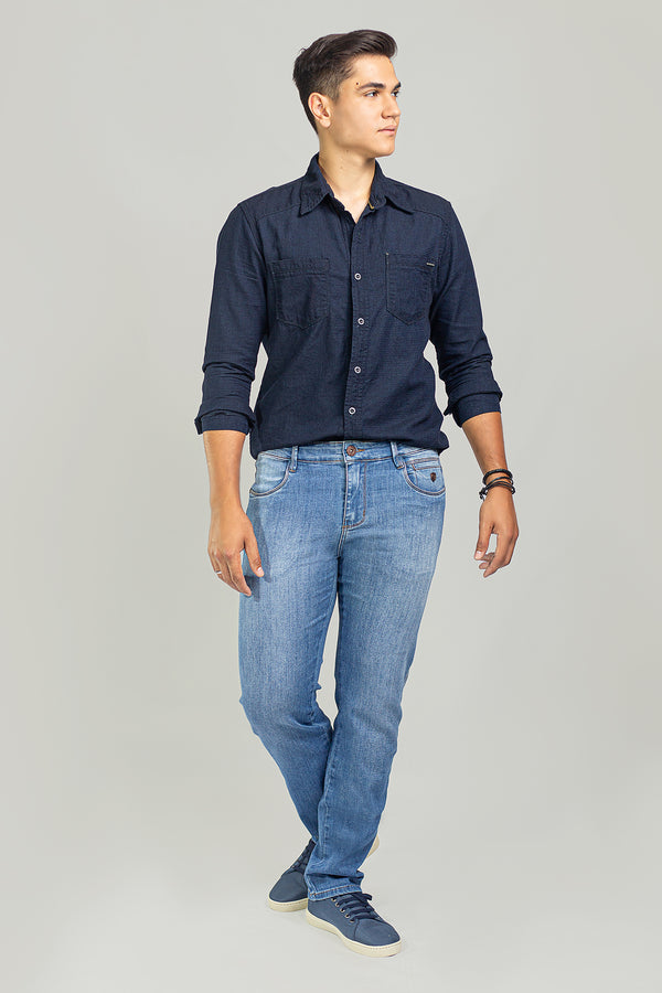 Calça Jeans Masculina Tradicional Na Cor Jeans Azul Claro