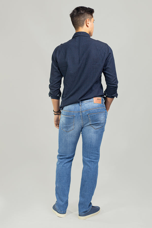 Calça Jeans Masculina Tradicional Na Cor Jeans Azul Claro